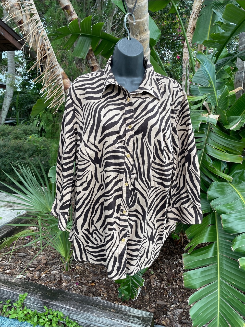 Chaps wBlack and Cream Zebra Print Button-Down Shirt